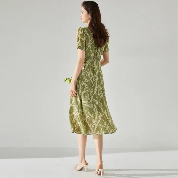Feminine and Flattering V-neck Women's Chiffon Dress with Slimming Effect in Avocado Green for Any Occasion - Image 4