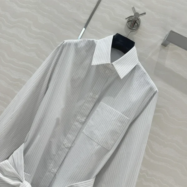 2025SS New Irregular Embroidery Striped Tie Casual Shirt Dresses Women's Short Dresses Fashion Commuter Women Clothing - Image 3