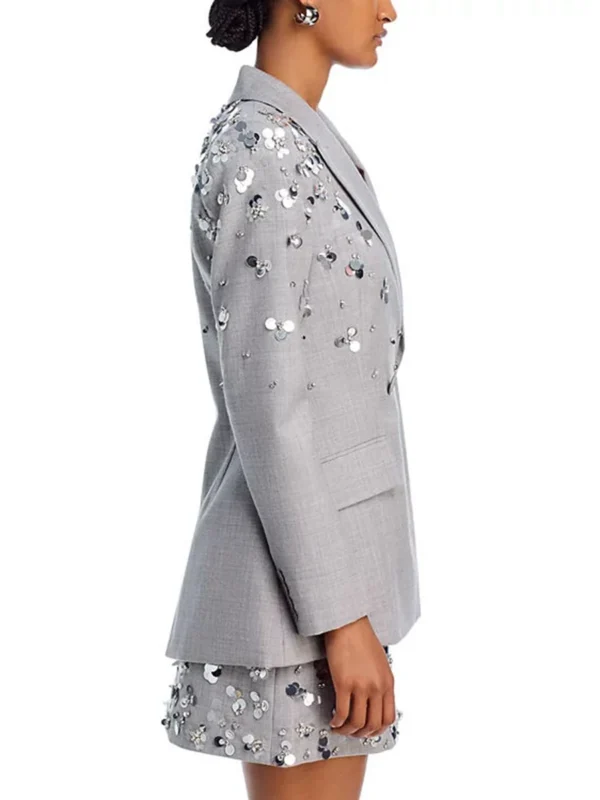 TWOTWINSTYLE Solid Two Piece Set for Women Lapel Long Sleeve Spliced Sequins Top High Waist Fashion Skirt Female Clothing New - Image 3