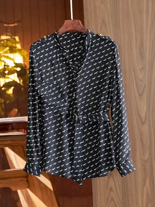 Mulberry Tcyeek 100% Shirt for Spring Autumn 2024 Fashion Long-sleeved V-neck Silk Top 's Shirts Women Clothing - Image 3