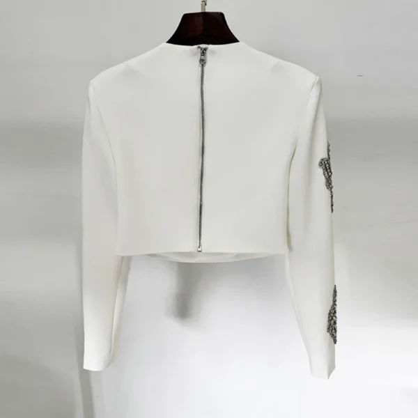TWOTWINSTYLE Solid Fashion Two Piece Sets for Women Round Neck Long Sleeves Patchwork Bead Top High Waist Skirt Female Clothing - Image 4