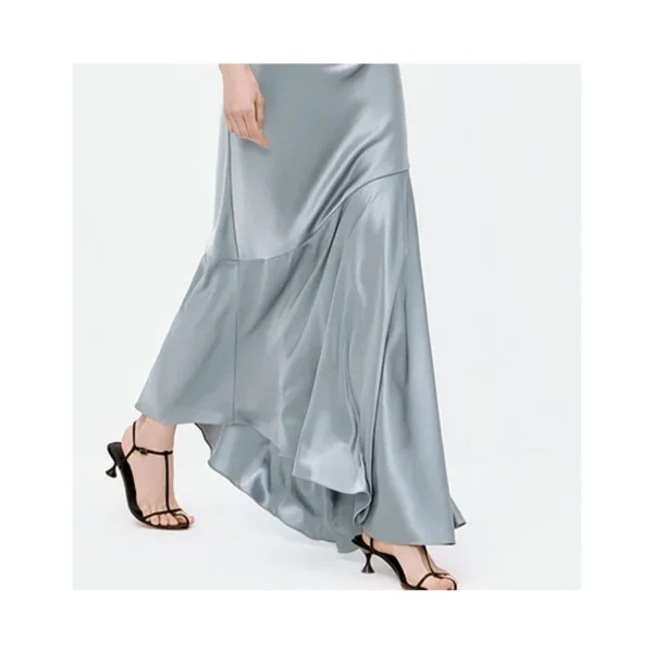 Luxury Satin triacetate Spring Summer Women's Slip Dress Silky Glossy Cool Asymmetrical Skirt Fashion Outdoor High-end Clothing - Image 3
