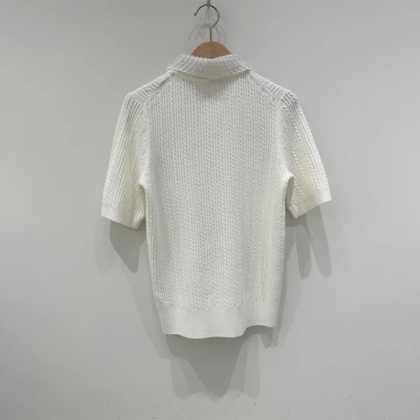 1:1 M-AJ* 2025 SS Korean Fashion Lapel Short Sleeve Light Colour Tops Knitwear Woman's T-Shirt Y2k Women's Clothing - Image 5