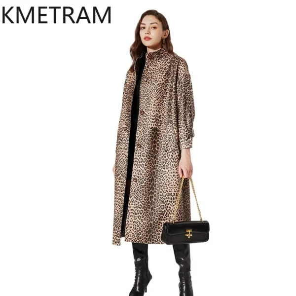 Genuine Leather Jacket Woman Real Sheepskin Long Jackets Fashion Leopard Print Leather Trench Coat Spring Women Clothing 2025 봄동