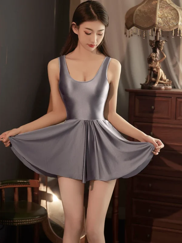 Women's Sleeveless Tank Top Dress Soft Smooth Tight Ruffled Dress Stage Uniform Maid Wear Deep V Neck Sexy Sweet Seduce Kilt - Image 6