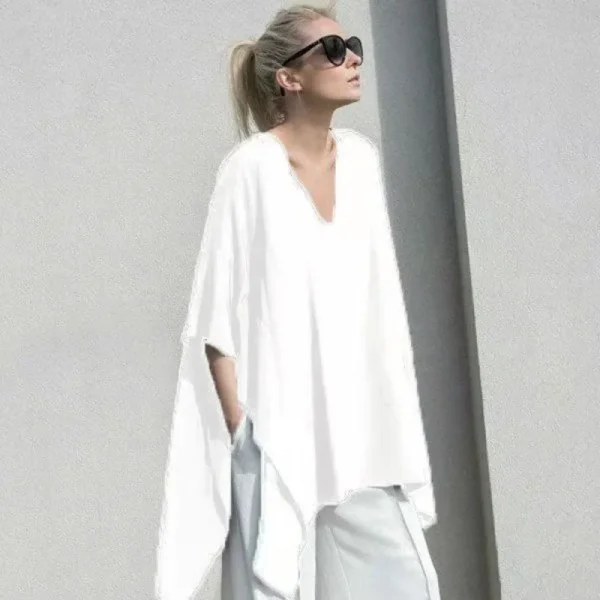Summer 2025 Fashion Chic V-neck Irregular Black T-shirts Casual Loose Women's Clothing Batwing Sleeve Oversized 5XL Tops Female - Image 2