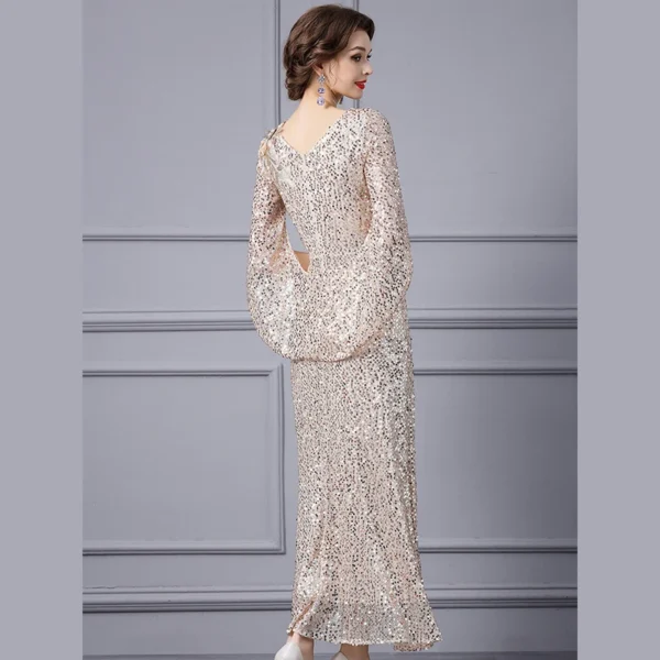 Fashion heavy industry sequined dress 2024 new high-end banquet host evening dresses celebrity temperament women clothing 24037 - Image 2