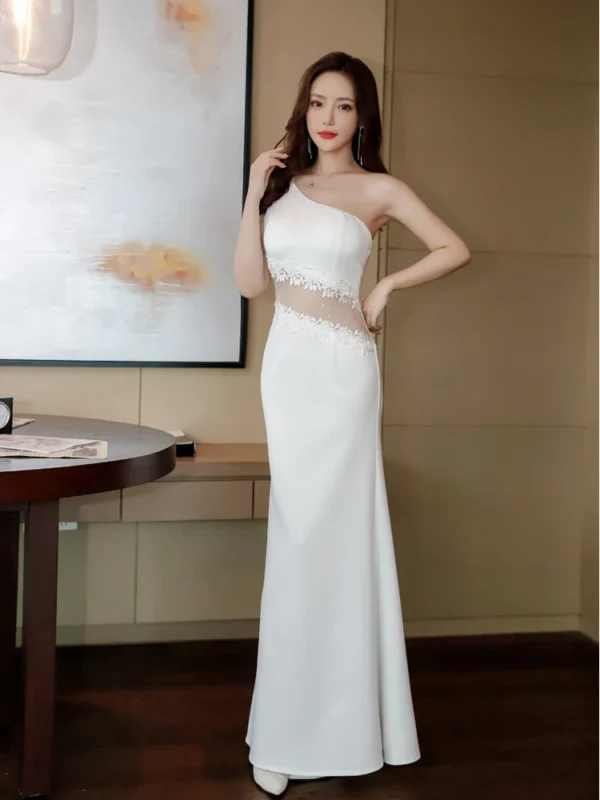 Highendeveningdresssleevelessslim Fit Singleshoulderlong Fishtail Noblebanquetcar Model Temperament Sex Slimming Dresspartydress