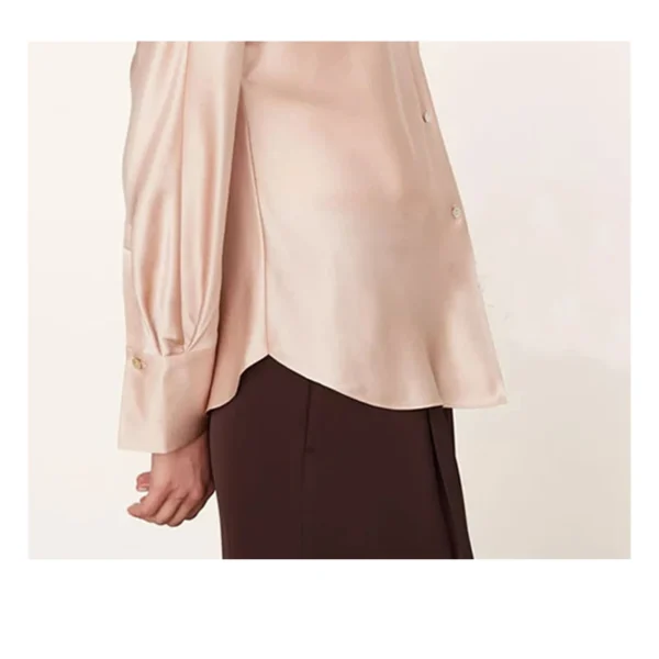 100% Mulberry Silk Ladies Shirt Champagne Silk New Top Temperament Women's Fashion Luxury Women's Clothing Spring and Summer - Image 3