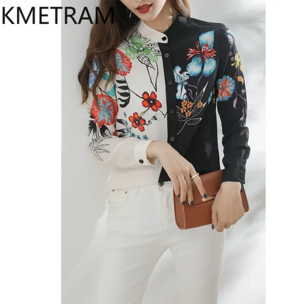 KMETRAM Spring New Real Mulberry Silk Blouse Woman Fashion Floral Tops Long Sleeve Silk Shirt Woman Clothing 2025 Блузка Женская - Image 3