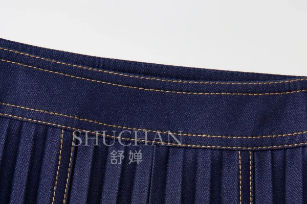 2025 Pleated Elegant New Contrasting Colors, Denim Long Skirts for Women Korean Fashion Clothing Faldas Mujer Moda - Image 5