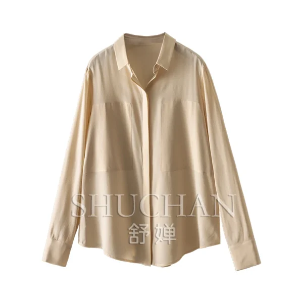 Thin 2025 Early Spring Fresh Colors Arc Pendulum Sand Wash Silk Lapel Shirt Women Blouses for Women Fashion 8U80