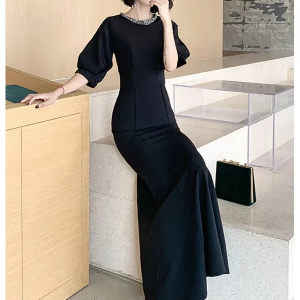Black femininity light luxury minority party temperament will host fishtail thin long dress - Image 2