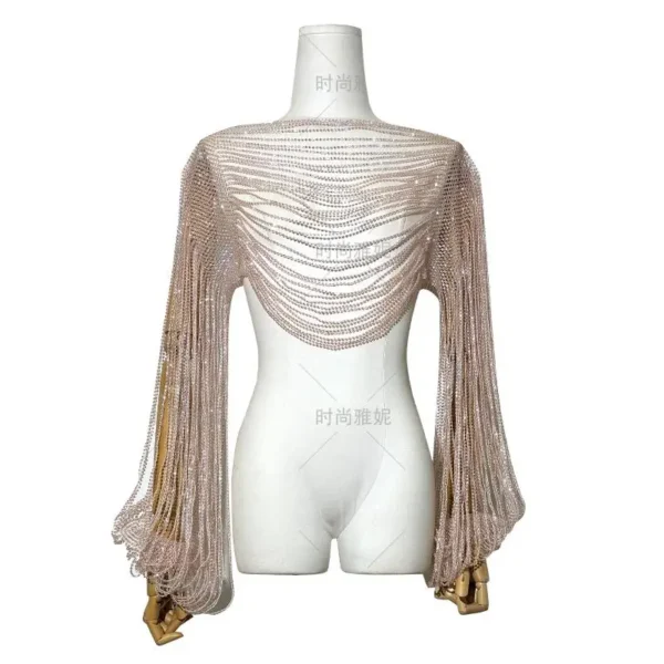 New Diamond Necklace Accessories Clothing with Shawl Bust Trend Internet celebrity Long Sleeve Top - Image 5