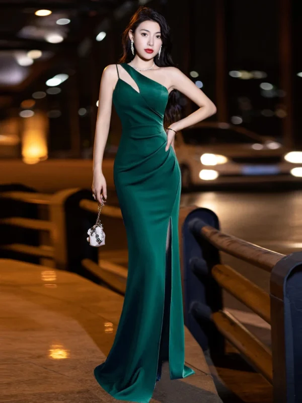 Evening Dress Dress, Feminine Temperament, Light Luxury,niche One Shoulder Fishtail Host Banquet Fishtail Dress,prom Dress Dress - Image 3