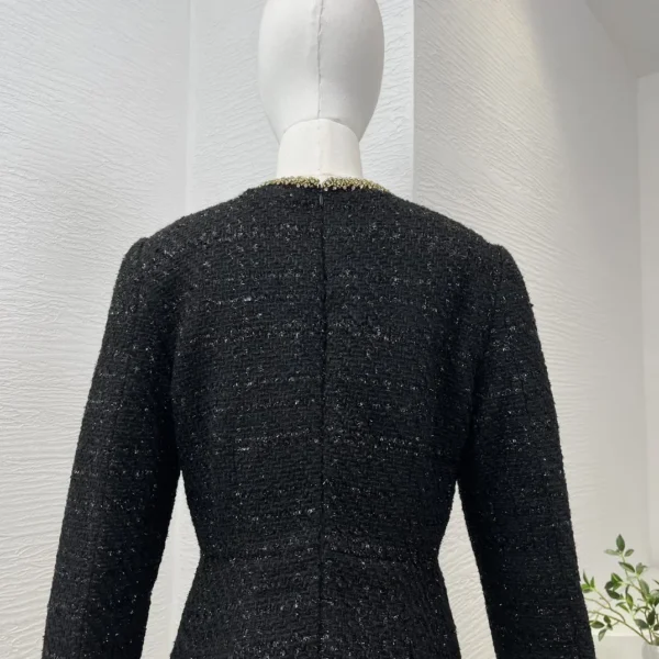 Black 2024 New Women Fashion Clothing Chic Buttons Long Sleeve Round Neck Tweed Mini Dress Top Quality Elegant - Image 6