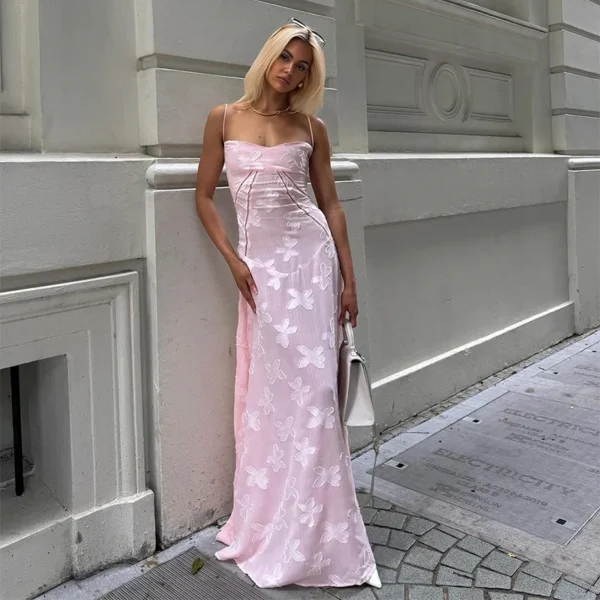 Cryptographic Floral Lace Sexy Back Lace Up Slip Maxi Dresses Gown Chiffon Bandage Elegant Sheer Cocktail Prom Dresses Summer - Image 5