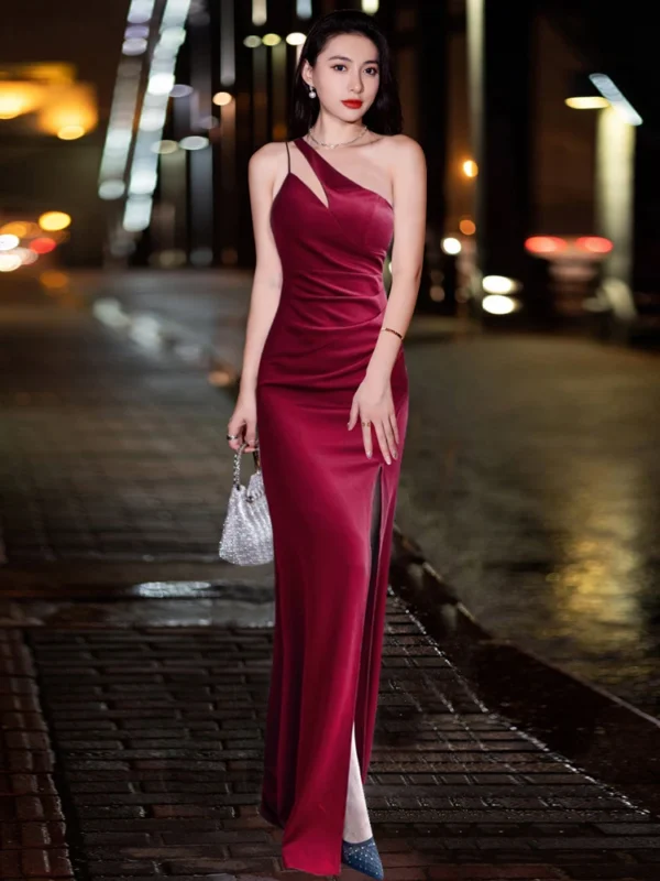 Evening Dress Dress, Feminine Temperament, Light Luxury,niche One Shoulder Fishtail Host Banquet Fishtail Dress,prom Dress Dress - Image 2