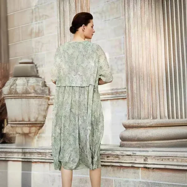 Summer WOMEN'S clothing jacquard chiffon dress ethnic style drop-shoulder sleeve loose plus size washline patchwork round neck - Image 4